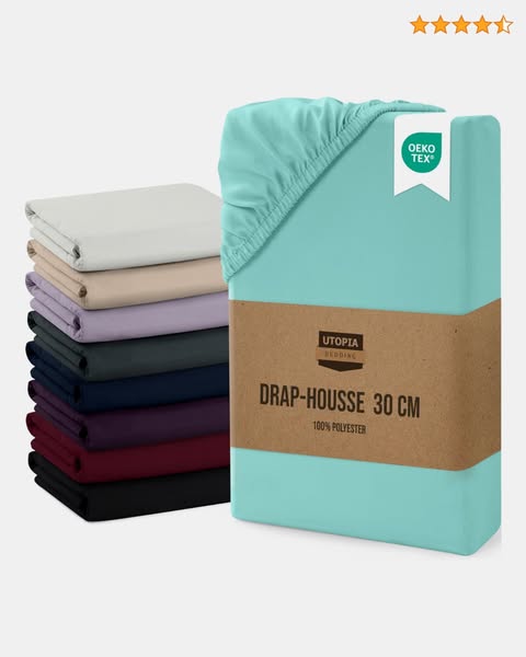 Utopia Bedding Drap Housse - Bleu Spa, 140 x 200 cm - Bonnets 30 cm pour Matelas Épais - Certifié Oeko-Tex - Polyester Microfibre Brossée