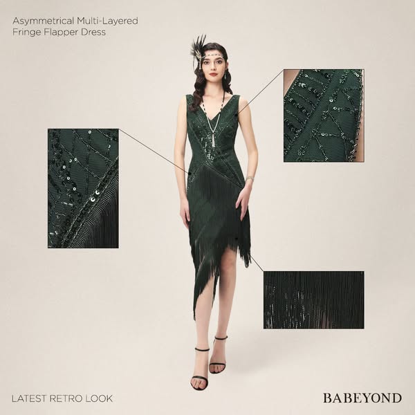 Asymmetrical Multi-Layered Fringe Flapper Dress