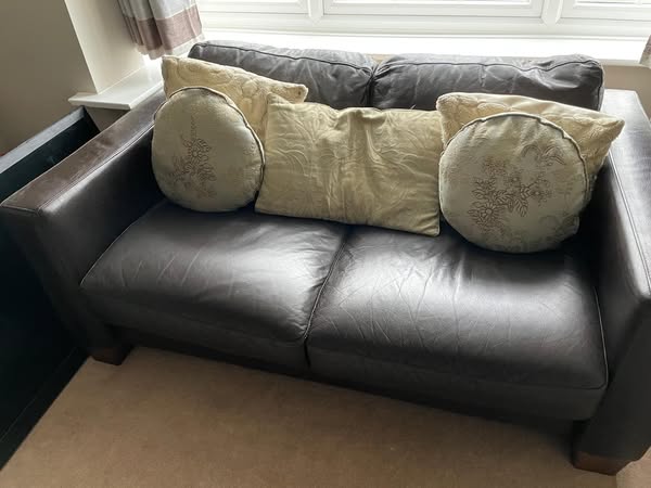 Brown leather 2 seater sofa - £100