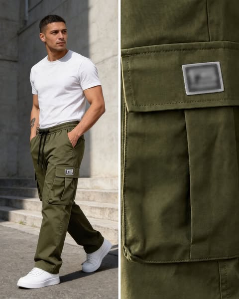 Pantalón Cargo de Corte Amplio con Multi-Bolsillos