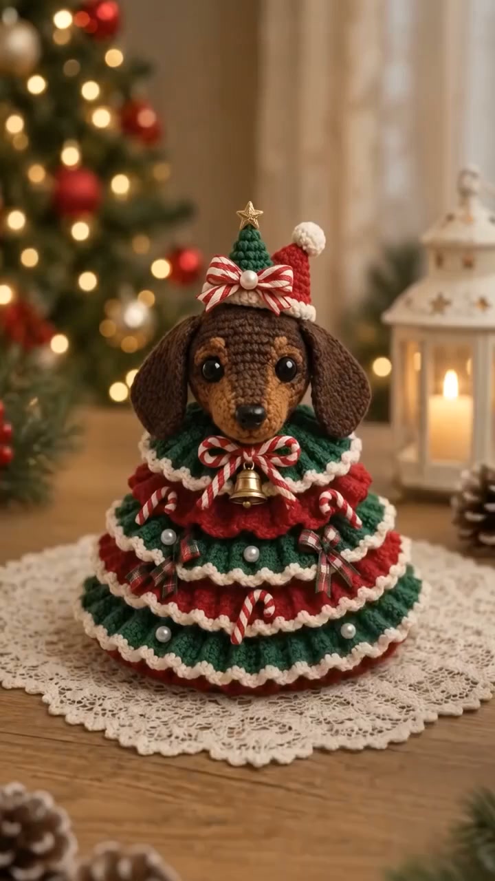 Crochet Animal Christmas Tree DIY Kit – Stitch a Little Christmas Magic（Material kit (not finished product)