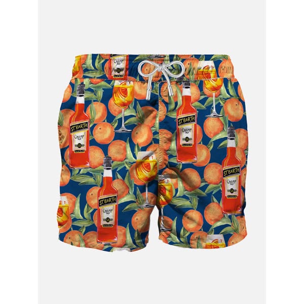 Mid-length swim short spritz time blue print
