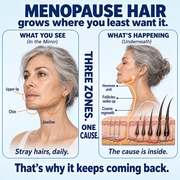 If dark hairs started appearing on your chin after 45, it’s not your fault. It’s your hormones.