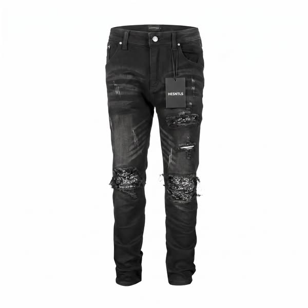Nv2 | Washed Black Denim W/ Black Paisley Patch