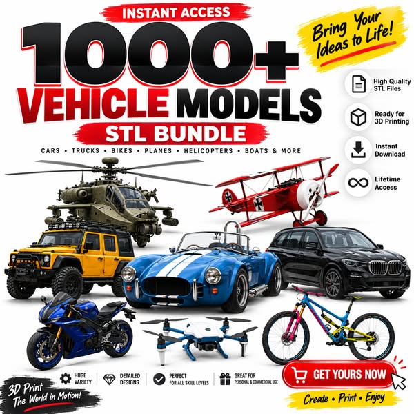 1000+ Vehicle STL 3D Models Bundle for just $12.89