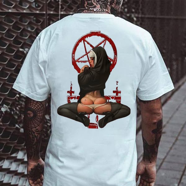 Dark Nun Pentagram Overture Printed Men's T-shirt White-XL
