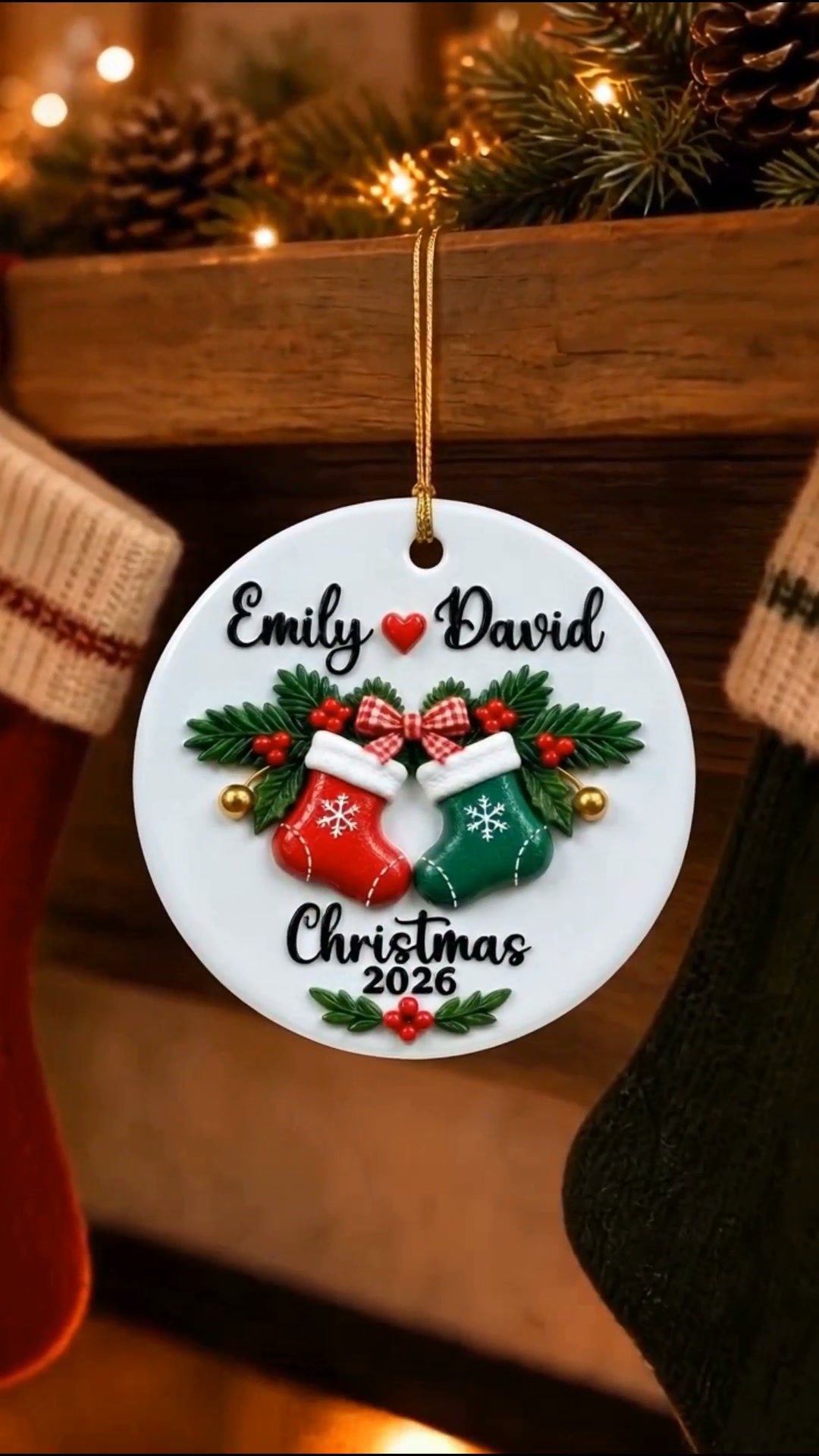 Personalized Couple Stocking Ceramic Ornament