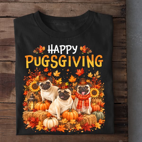 Thanksgiving Pug Dog T-shirt, Happy Pugsgiving Tees Fall Season Gift F