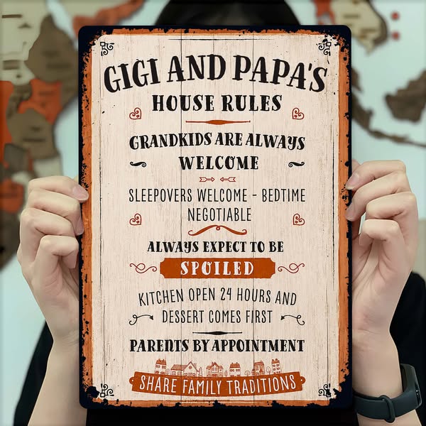 Personalized Grandparents' House Rules Metal Sign