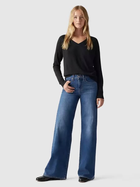 Jeans Levis Mulher 318 Shaping Wide Leg Dark Indigo - Worn In