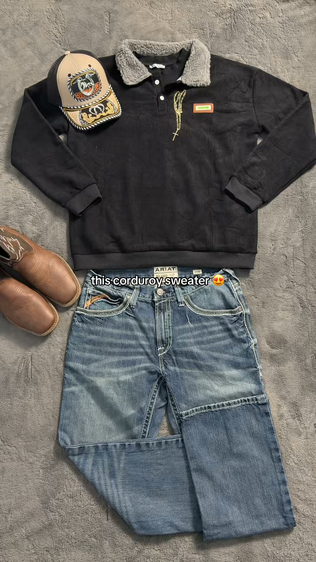 Corduroy texture. Cozy collar. Vintage energy.