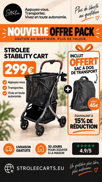 Strolee Stability Shopper – Foldable Shopping Cart & Mobility Cart