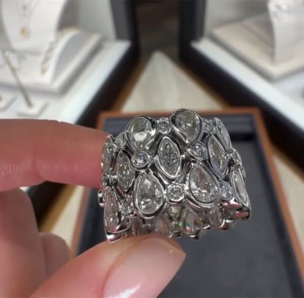 Flower Design Multi-Cut White Stone Cocktail Ring Band