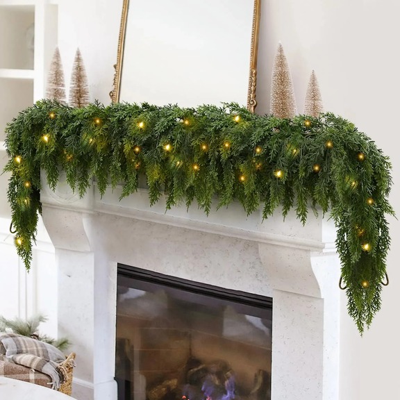 Cozy Mantel — Lighted Artificial Cedar Garland