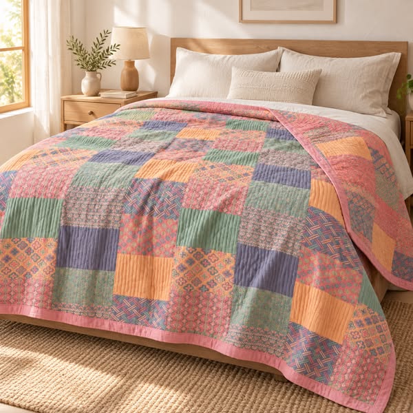 Colorful Cotton Square Quilt