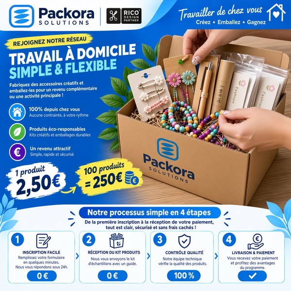 Travail à domicile : 2,50 € par produit — kit offert