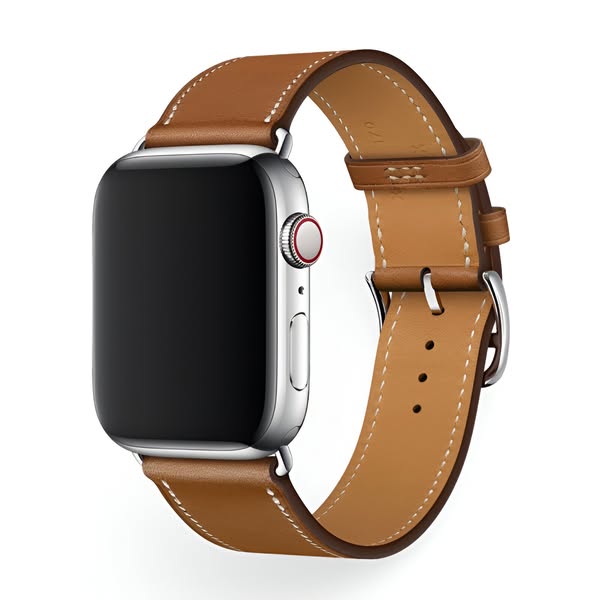 €39.99 · Apple Watch bracelet in calf split leather, contrasting stitching, pin buckle, Krynn model