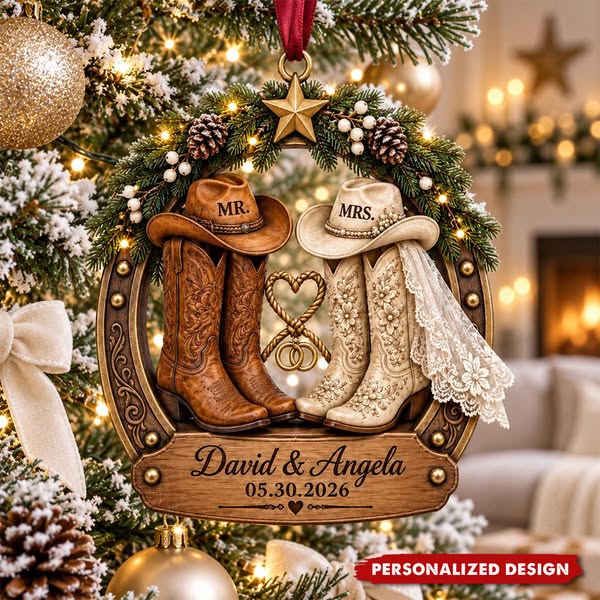 Personalized Western Cowboy Boots Ornament, Custom First Christmas Married 2026, Couple Keepsake