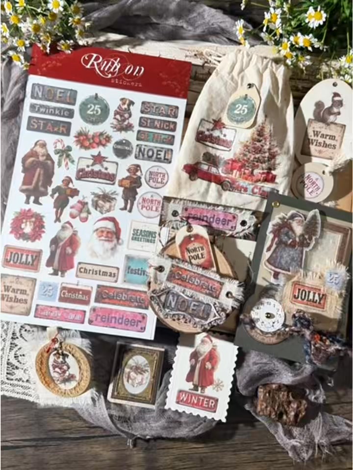 Vintage Christmas Phrase Rub-On Stickers