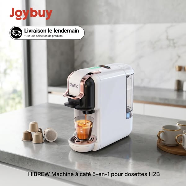 HiBREW Machine à Café Multi-Capsules 5-en-1 pour Nespresso, ESE, Café Moulu | 19 Bars | Préparation de Café Chaud ou Froid et Cappuccino