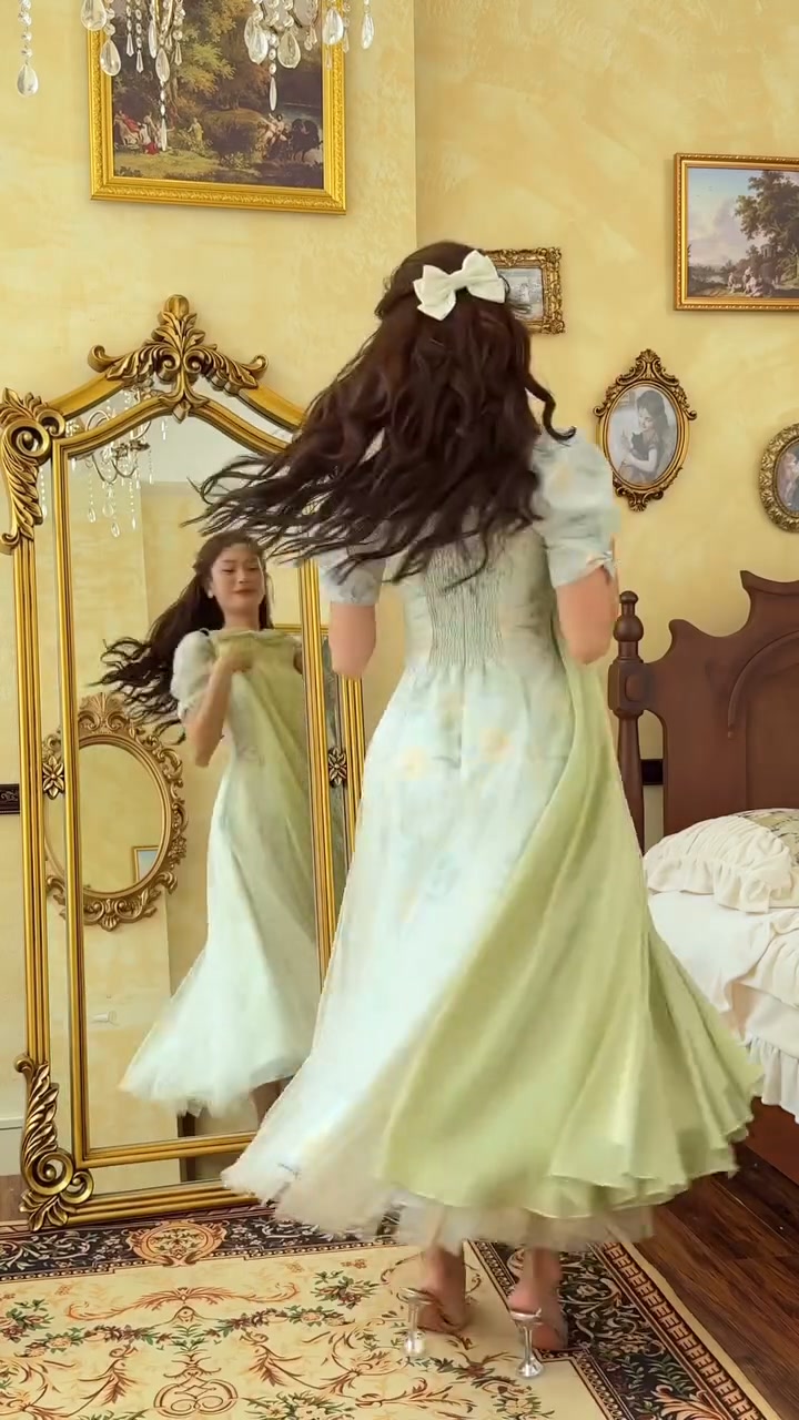 Seraphina Ruffled Tulle Maxi Dress in Pistachio