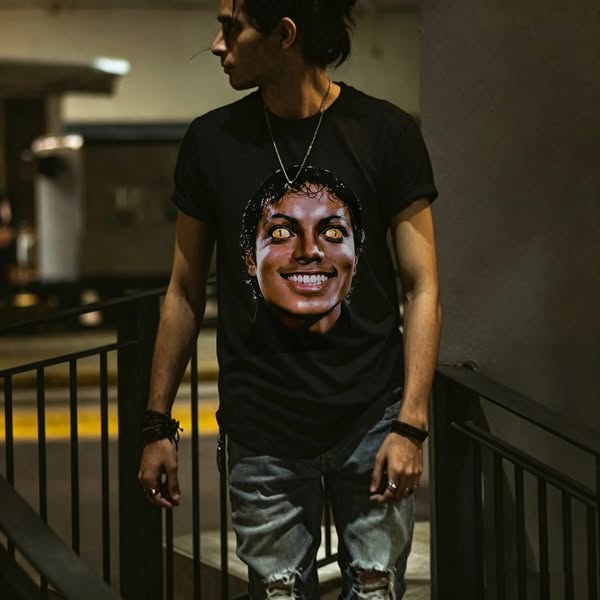 Michael Jackson Thriller Portrait Vintage Graphic Printed Men's T-shirt Black-6XLMusic is the language of the soul.