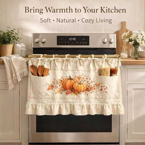 Personalized Fall Oven Skirt, Custom Family Name Oven Curtain with Pockets, Pumpkin Farmhouse Kitchen Decor, Ruffled Stove Skirt, Autumn Hom