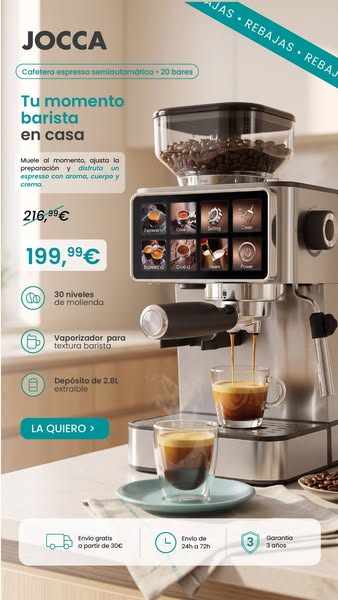Cafetera Espresso Semiautomática 20 Bar Easy Touch | JOCCA