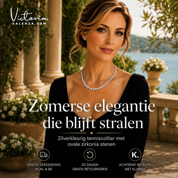 Zilverkleurige RVS Tenniscollier met Ovale Zirkonia Stenen