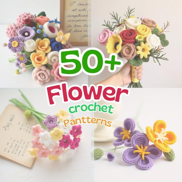 50+ Gorgeous Crochet Flowers – Instant Download!
