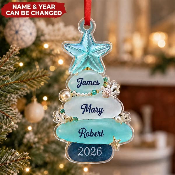 Sea Glass Look Tree – Personalized Acrylic Custom Shape Ornament, Gift For Coastal Family