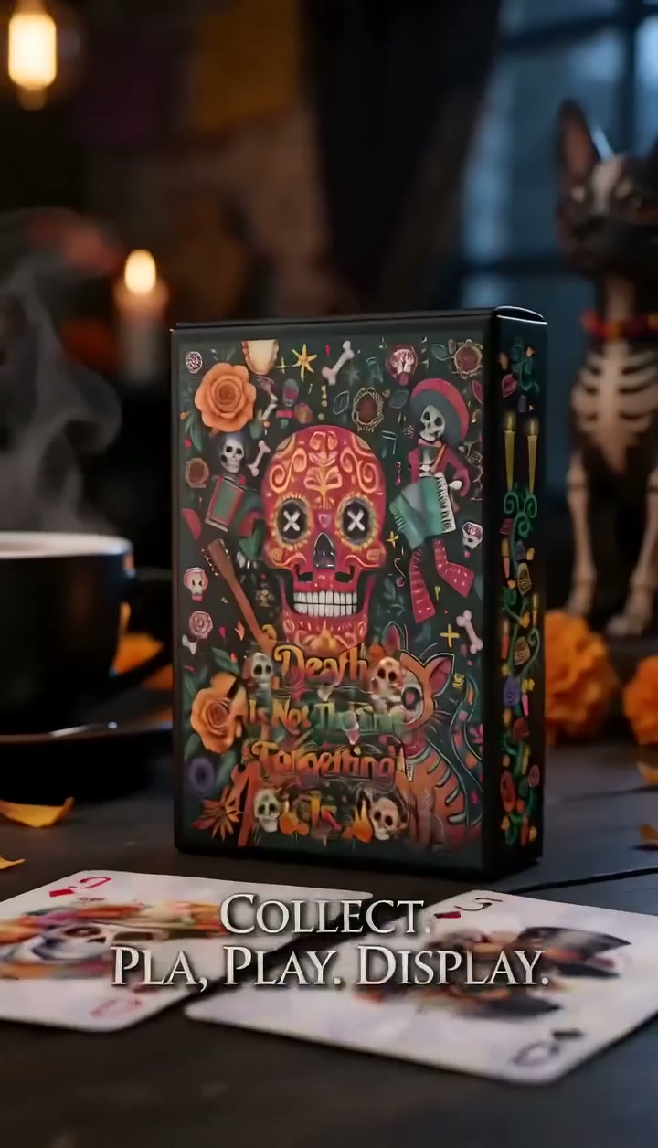 Día de los Muertos Playing Cards | 54 Unique Skull Art Designs, Blue Core