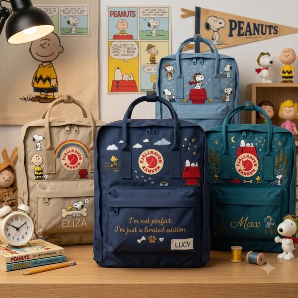 Hand-embroidered Snoopy Kånken Backpacks