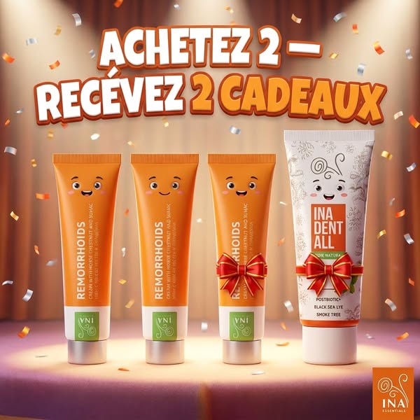 2 crèmes jambes achetées, la 3e offerte et le dentifrice offert