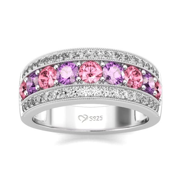 Classic Round Cut Band For Women with Colorful Stone in 925 Sterling Silver