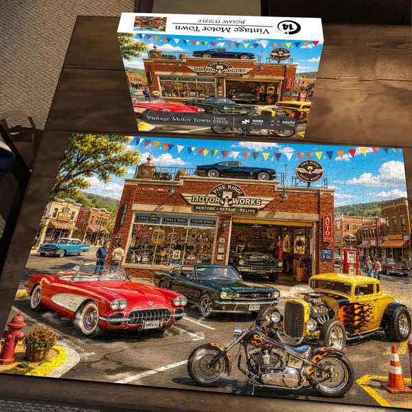 Vintage Motor Town Jigsaw Puzzle 1000 Pieces