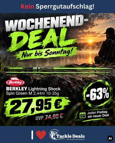 BERKLEY Lightning Shock Spin Green M 2,44m 10-35g | Tackle-Deals.eu, 32,95 €