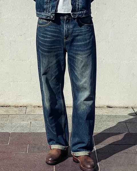 Vintage Deep‑Indigo Washed Denim Jeans Dark Denim-34