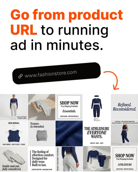 Go from product URL to running ad in minutes.