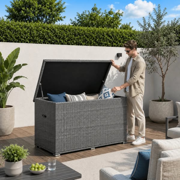 Large Outdoor Rattan Storage Box - Weatherproof Garden & Patio Chest