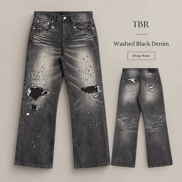 Distressed Black Denim