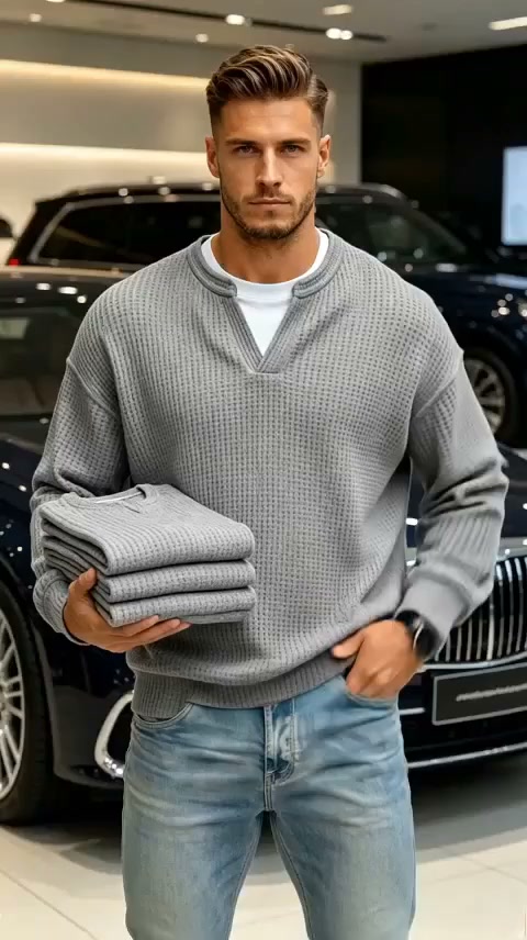 Über 50.000 Stück verkauft! Strukturierter Waffel-Pullover für Herren