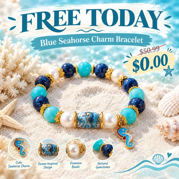 Get Your FREE Blue Seahorse Charm Bracelet