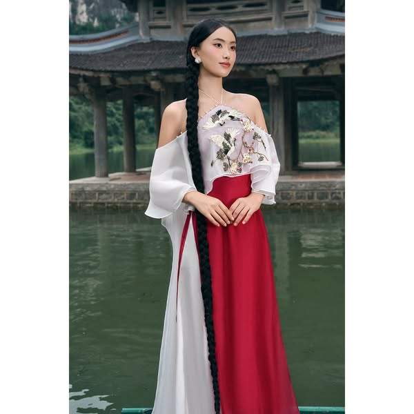 Tung Hac A-line Embroidered Silk Floor Length Ao Dai Set