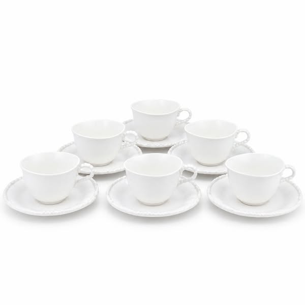 Bavary Collection Pearl Espressokopjes 12-delig – 100 ml – Porselein met Schotels – Wit