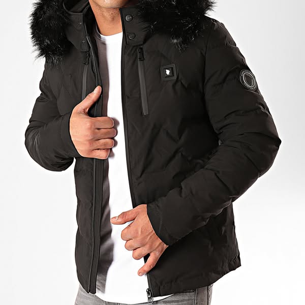 Comme Des Loups - Wärmende Daunenjacke mit Kapuze Pelz Val D'Isère Schwarz