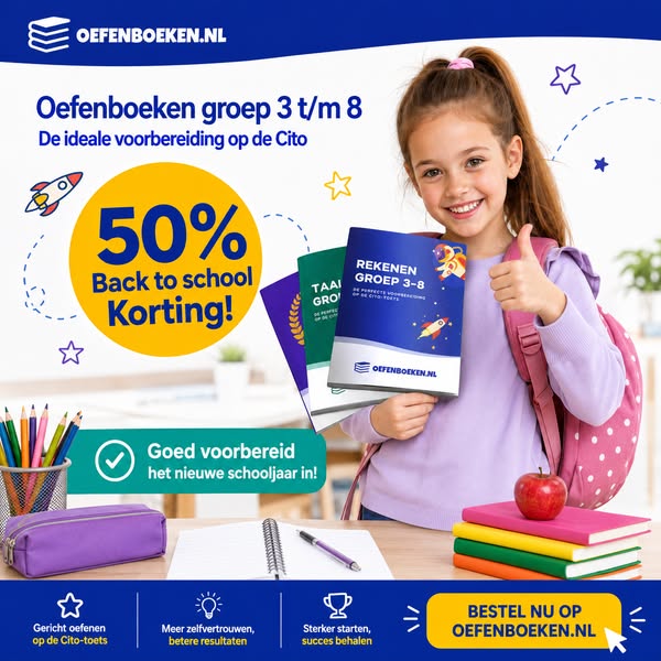 ALLEEN OP DIT MOMENT 50% BACK TO SCHOOL KORTING OP ALLE OEFENBOEKEN REKENEN EN TAAL