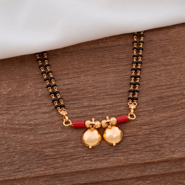 Black Beads Mangalsutra LONG 30" With Double Vati One Gram Gold - Mangalsutra