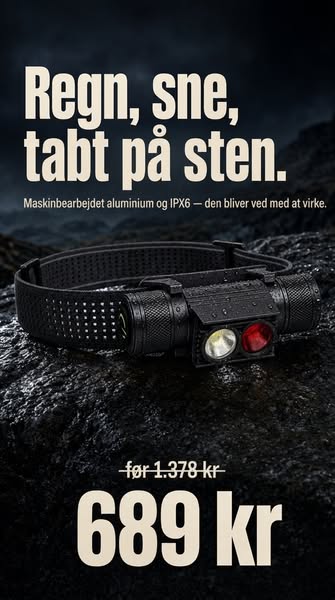 1.000 lumen. Op til 69 timer.