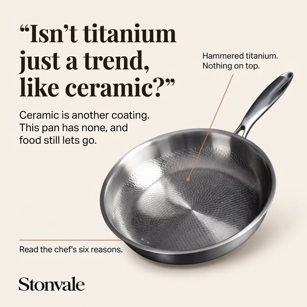 Hand-hammered titanium. No coating. No chemicals.